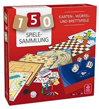 ASS Altenburger 22501344 Spielesammlung mit 150 Spielmöglichkeiten - mit Wer Hat Die 6, Mühle, Dame, Leiterspiel, Gänsespiel, Eile mit Weile, Würfelarena, Spielkarten, Knobelstäbchen und Mehr, rot