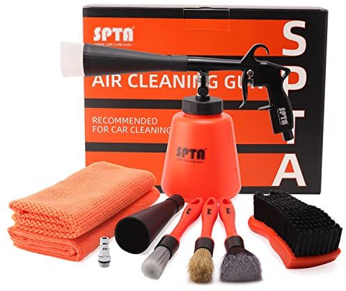 SPTA Pistolet Nettoyage Voiture, Pistolet de Nettoyage à air d'intérieur de Voiture avec pour Intérieur de Voiture Pistolet Pulvérisateur avec Brosse de Buse 2*Brosse de détail et 1*Serviette