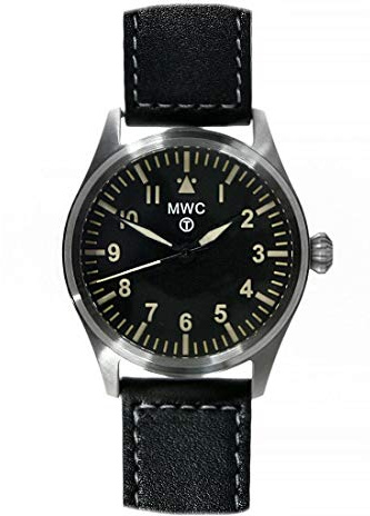 MWC Classic 40mm Ibrido Meccanico Quarzo Acciaio Nero Pelle Militare Aviatore Pilot Unisex Orologio