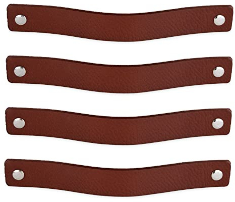 Brute Strength – Ledergriffe für Möbel – 20 x 2,5 cm – Cognac – 4 Stück | Handgefertigte Möbelgriffe und Lederschlaufen aus Vollnarbenleder; für Schranktüren und Schubladen, Schrauben inklusive