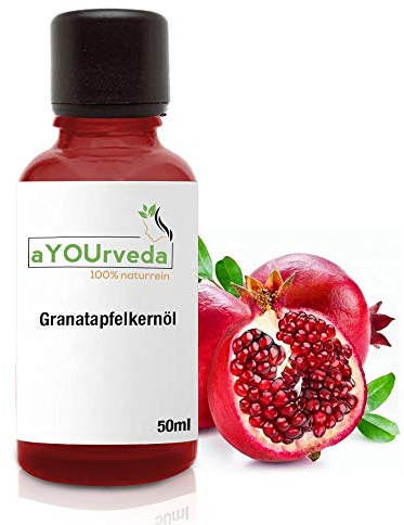 aYOUrveda Premium granatäpplefröolja 50 ml – högkvalitativ 100 % ren naturlig granatäppleolja som bärarolja och vårdolja för hud och hår, perfekt och närande hud-, hår- och ansiktsolja