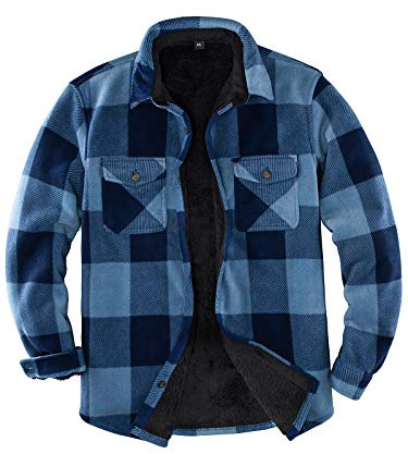 Varm sherpa fodrad fleece pläd flanell skjorta jacka (alla sherpa fleecefodrade), BLÅ, L