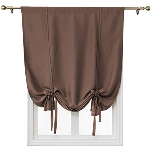 Rideau occultant à nouer, rideau d'ombrage pour fenêtre avec passe-tringle bloquant la lumière pour chambre à coucher, petite fenêtre (marron, 80 x 120 cm)