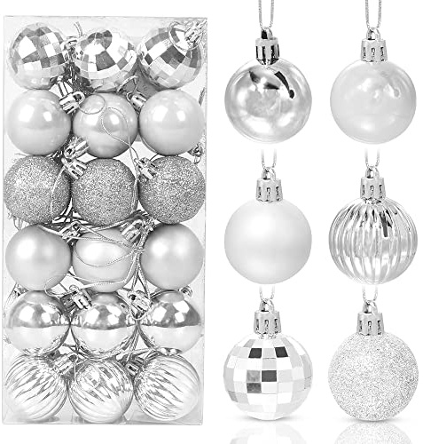 Bolas de Navidad Plata 36 Piezas, 4 cm, Adornos para Árboles de Plástico, Colgantes Decorativos para Fiestas y Festivales