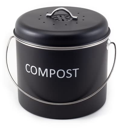 Hanseküche Komposteimer Küche 5L – Hochwertiger Mülleimer, Abfalleimer für Biomüll mit 2X Aktivkohlefilter – Geruchsarmer Biomülleimer mit Deckel und Henkel