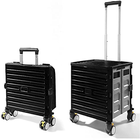 WHYUNM26 360 ° Drehbare Räder, Rollkiste, Klappwagen, Tragbarer Handwagen, Faltbarer Einkaufswagen, Lebensmittelwagen, Einkaufsorganisator,Black
