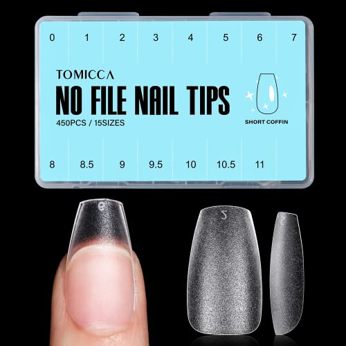 TOMICCA Ballerina Kurz Nagel Tips-Nageltips,Soft Gel Tips Full Cover Nail Tips Pre-Shaped Matt kunstnägel Gelly Tips für Gelnägel-450 Pieces 15 Sizes