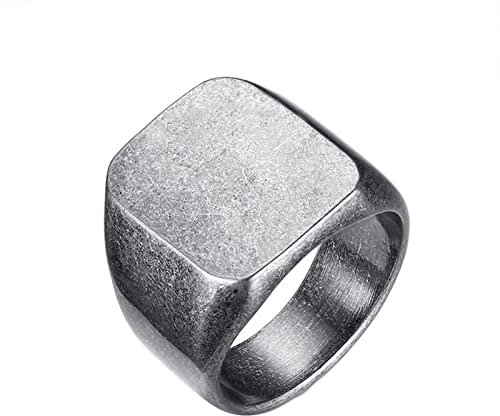Beydodo Ring Edelstahl Gravur Herren, Ring Personalisiert Siegelring Hochglanzpoliert Freundschaftsring Altes Silber Ring Männer Größe 62 (19.7)