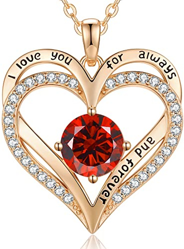 LOUISA SECRET Kette Damen Forever Love Herz Anhänger 925 Sterling Silber | Geburtsstein Rosegold Halskette für Damen Valentinstag Weihnachten Geburtstag Schmuck Geschenk für Frauen Mama Frau Freundin