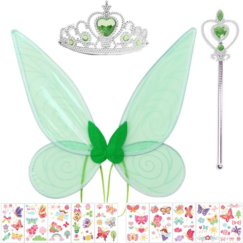 Winwild Feenflügel Grün Tinker Kostüm Feenflügel Damen Kinder Elfenflügel Schmetterlingsflügel Erwachsene Glitzer Feen Flügel Kostüm Damen Halloween Karneval Fairy Wings(60×48CM)