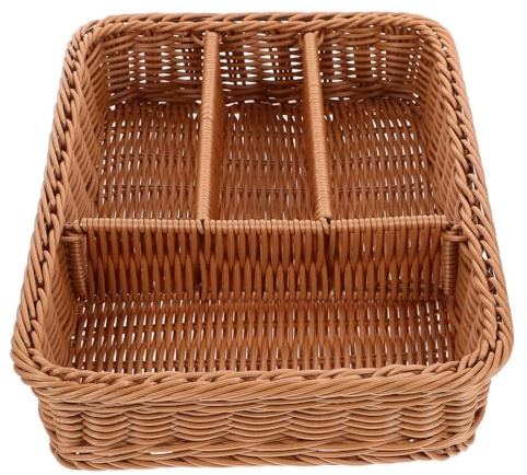Luxshiny Rattan-Utensilientablett Gewebter Küchenschubladen-Organizer 4 Fächer Bestecktablett Besteckkorb Bestecktablett Schubladenteiler Organizer Gabelhalter
