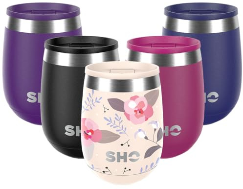 SHO Pacto – ultimative isolierte Edelstahl-Kaffeetasse & Weinglas ohne Stiel – 8 Stunden heiß, 12 Stunden kalt – 360 ml – BPA-frei (Summer Romance, 360 ml)
