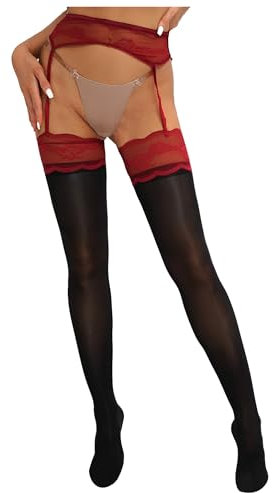 TTAO Damen Erotik Strümpfe Sexy Offen Ouvert-Hose Strumpfhose Pantyhose Lange Reizwäsche Reizvolle Stockings Netzstrümpfe Strümpfe Leggings Burgund&Schwarz A Einheitsgröße