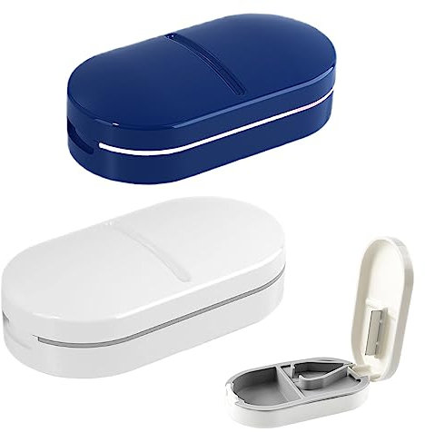 2 Stück Pillenschneider,Tablettenteiler für Kleine Tabletten,Tablettenteiler Pillenteiler,Teilt Pillen Exakt,Medikamententeiler mit Aufbewahrungsfach,Tablettenteiler für Kleine und Große Tabletten