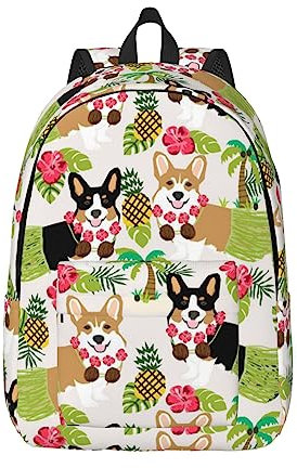KoNsev Laptop-Rucksack mit tropischen Blumen und Corgi, Reiserucksack, Arzttasche, schwarz, Rucksack, stilvoll, leicht und funktional, Schwarz , M