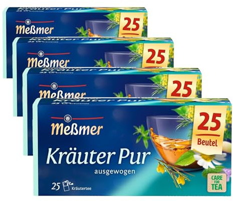 Meßmer Kräuter Pur | 25 Teebeutel | Vegan | Glutenfrei | Laktosefrei (Packung mit 4)