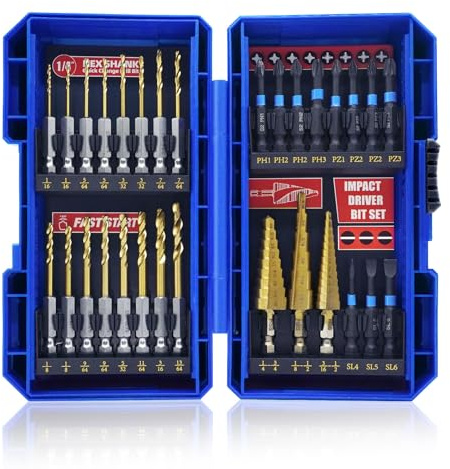 HIGHFIRE 30PCS Impact Driver Bit Set Include Screwdriver Bit Set,Step Drill Bit,Hex Shank Drill Bit with Tough Stackable Case, Idea for Hanging Pictures, Assembling Furniture and Home Tasks