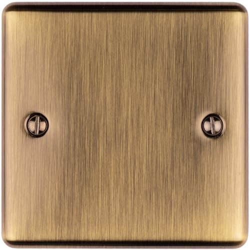 Single Antique Brass Blanking Plate Round Edged Wall Box Chassis Hole Cover Cap - Wiring Outlet Cable Tidy