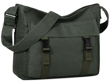 VASCHY Bolso Bandolera Mujer de Lona Grande, 38 x 15 x 32 cm, Múltiples Bolsillos y Correa Ajustable, Estilo Vintage para Universidad y Viaje