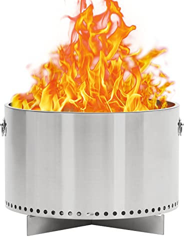 Rauchfreie Feuerstelle mit Luftschalter und Griff, 52,1 cm, tragbare Feuerstelle aus Edelstahl, mit abnehmbarem Ständer und Aschekanne, ideal für Camping, Hinterhof, Terrasse, H: 29,2 cm, 8,5 kg