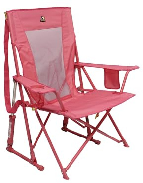 GCI Outdoor Comfort Pro Rocker Camping Chair | Portable Folding Rocking Chair with Durable Armrests & Drink Holder — Blush