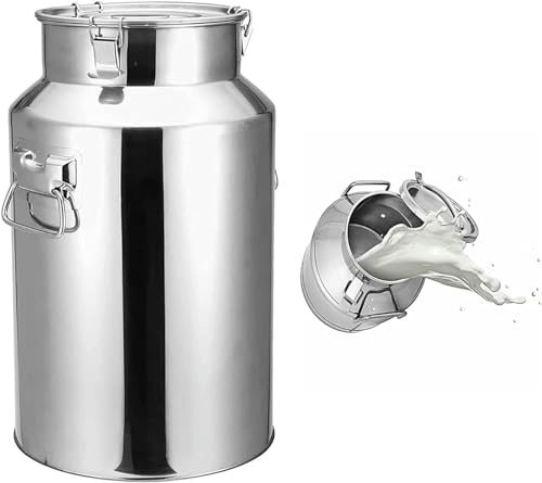 CIADAZ Bauernhof-Milchkanne aus Edelstahl mit versiegeltem Deckel, 5 l–58 l, Milcheimer, Weineimer/luftdichter Aufbewahrungskanister, Milchtransportdose (24 l)