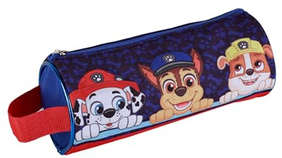 Estuche Escolar Paw Patrol - Portatodo Redondo con 1 Compartimento - Diseño con Asa Lateral - Interior Forrado y Cierre de Cremallera - 8 × 22 × 8 cm