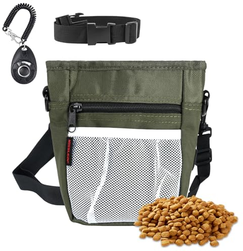 kissleaf Leckerlibeutel für Hundetraining mit Magnetverschluss, Leckerlibeutel für Haustier-Training, große Leckerli-Trainingstasche und Hundeklicker, Trainings-Leckerli-Tasche mit integriertem