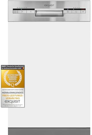 Exquisit START Einbaugeschirrspüler 45 cm, Teilintegriert, 9 Maßgedecke, 9 Liter, Startzeitvorwahl, ECO-Modus, EGSP51009-EB-030E inox