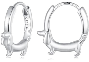 Ohrringe Creolen für Damen,Silber Dackel Hund Creolen Klein Huggie Hypoallergen Ohrringe,Geschenk für Freundin Mutter Frauen