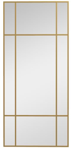 HOMCOM Rectangle Wall Mirror 110 x 50cm Window Style Vanity Mirror Gold | Metal Frame, Vertical or Horizontal Hanging, Living Room, Bedroom, Entryway