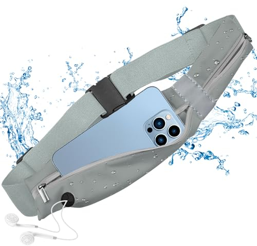 Laufgürtel für Handy, Lauftasche Jogging, Sportgürtel, Hüfttasche, Sportgürtel Lauftasche, wasserdichte Lauf Hüfttasche mit Verstellbarem Gummiband, Bauchtasche für Herren und Damen (Grau)