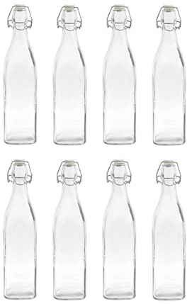 MIKONI Bügelflasche Bügelverschlussflasche leere Glasflasche mit Bügelverschluss 1000ml Weinflasche Schnapsflasche Essig Öl Glasflaschen (8)