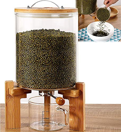 BAOSHIDAER Cereal Dispenser Countertop with Measuring Cup, 5L/8L Rice Dispenser Glass Airtight Food Storage Container with Wooden Lid and Stand, Best Choice for Kitchen Organization and Storage