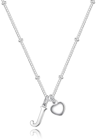 TINGN Herz Buchstaben Kette Mädchen - 14K Weißgold Vergoldet Silber Herz Charm Kette Damen Buchstaben Silber Personalisierte Halskette Damen Schmuck Geschenke für Mädchen