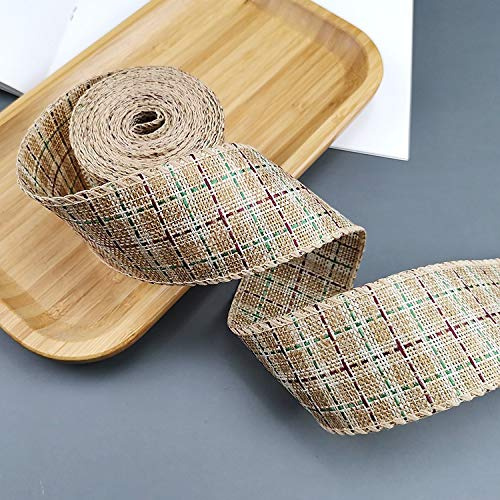 GreatRise 6cm* 6 Meter Weihnachten Juteband Sackleinen Band Kariert Geschenkband Bastelband Schleifenband Sackleinenband Dekoband für Handwerk Geschenk Party Weihnachten Dekoration Primäre Farben 4cm