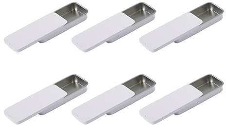 Toolzia 6Piece Portable Toothpicks Holder, Empty 8*3.3*1.3cm Reusable Toothpick Case Metal Toothpick Dispenser Dental Floss Storage Box for Travel,Outdoor(White)