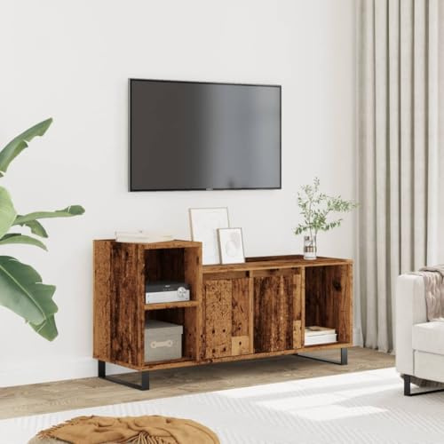 Rantry TV-Schrank aus antikem Holz, 100 x 35 x 55 cm, aus mehrschichtigem Holz, TV-Schrank, niedriger TV-Schrank für industrielle Wohnzimmer, Möbel