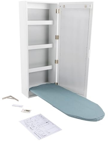 Tabla de planchar para montar en la pared, armario de almacenamiento plegable con espejo, 37.5 x 14 x 6.9 pulgadas (largo x alto x ancho)