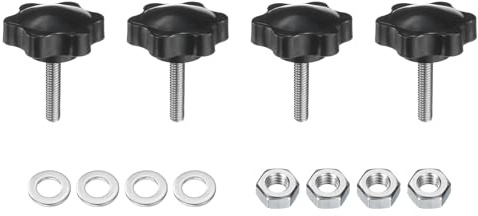 QUARKZMAN 4 Stück Rändelschraube Sterngriffmutter M6 x 25mm Metrisch 304 Edelstahl männliches Gewinde 38mm Rändelmutter 6-Stern Kunststoff Gewindestift Handknöpfe Griffe Daumenschrauben