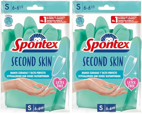 Spontex Second Skin, latexfreie Haushaltshandschuhe aus Nitril-Mix, mit Touchscreen-Technologie, Größe S/6-6,5, 1 Paar (Packung mit 2)