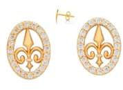 TALISMAN JEWELLERY Boucles d'oreilles en plaqué or 3 microns 18 carats et zircons blancs - Fleur de lys, 11 MM, Or jaune, Pas de gemme