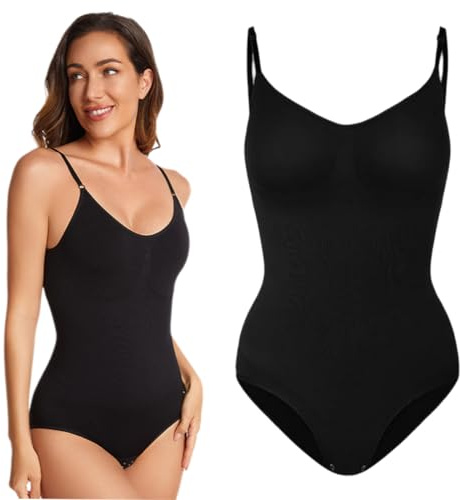 NHQZ Body Donna Body Contenitivo Modellante Donna Shapewear Bodysuit Guaina Contenitiva Donna Snellente e Versatile Con spalline regolabili e chiusura con bottoni sul cavallo（L）