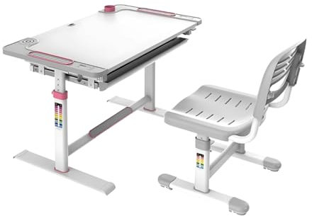 Spacetronik Höhenverstellbarer Kinderschreibtisch mit Stuhl Set, Ergonomischer Schreibtisch Kinder 80x50 cm mit Neigbarer Tischplatte & Schublade, Mitwachsendes Kindertisch Stuhl Set