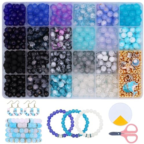 YJWZ 660 Stück Perlen für Armbänder,8mm Bunte Runde Edelsteine Perlen zum Auffädeln,Armbänder Selber Machen für Kinder Erwachsene, Glasperlen Set mit Löchern für die DIY-Schmuckherstellung
