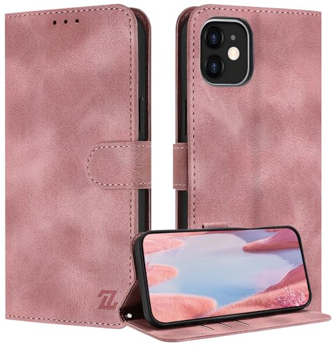 ZONNAVI Cover per iPhone 12 Mini, [Blocco RFID] Custodia a Libro in Pelle con Porta Carte, Flip Case Portafoglio Antiurto Cover per iPhone 12 Mini (Rose Oro)
