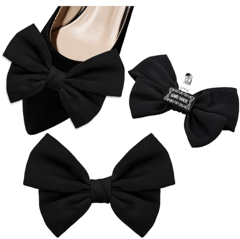 Avxdbr 2 Pcs Bow Shoe Clips Shoe Clip Detachable Buckles for Heels Women Girls Shoe Accessory for Wedding Party Shoe Charms Decoration Black