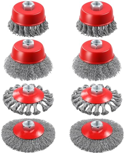 ZEONHEI Juego de 8 cepillos de alambre para amoladora angular M14, cepillo flexible para ollas, cepillo de metal de acero al carbono, cepillos para eliminar el óxido, lijar, limpiar, diámetro 75 mm