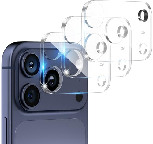 CloudValley para Protector de lente de Cámara iPhone 17 Pro Max (paquete de 3), Película Resistente a Rayones de Estándar Militar, Cubierta de Vidrio Templado 9H para Cámara, Transparente