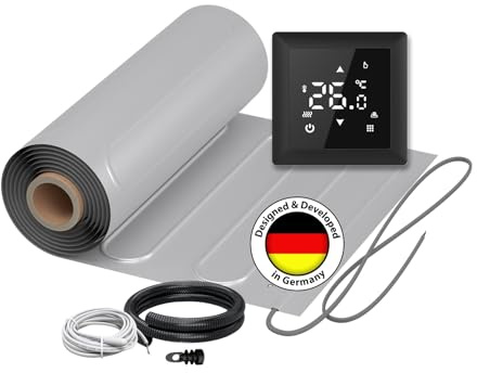Calefacción eléctrica por suelo radiante para laminado: Esterilla calefactora de aluminio de dos núcleos WARMON de aluminio 150 W/m² para suelos flotantes, incluye termostato, termostato: 8 m²